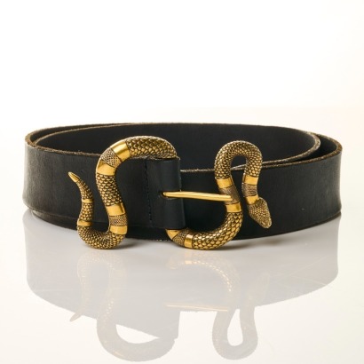 Gucci, Black Leather Snake Buckle Belt, Size 95 / 38