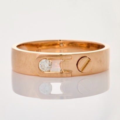 18ct Rose Gold, .10ct Diamond Set, Modern 'Buckle' Ring