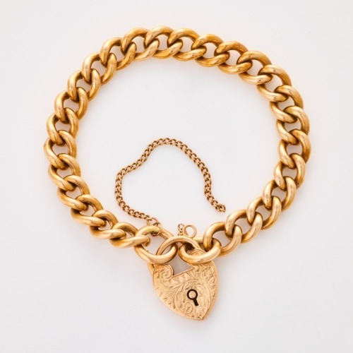 9ct Rose Gold, Individually Stamped Solid Curb Link Bracelet with 9ct Locket & Safety Chain