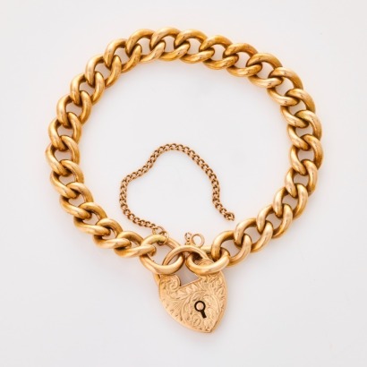 9ct Rose Gold, Individually Stamped Solid Curb Link Bracelet with 9ct Locket & Safety Chain