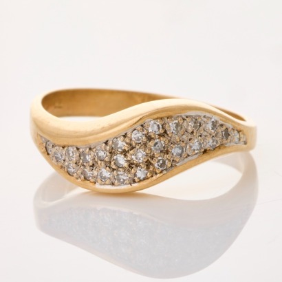 9ct Yellow Gold, Modern, 0.12ct Diamond Wave Ring