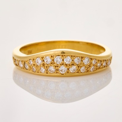 18ct Yellow Gold, Modern, 0.15ct Diamond Wave Ring