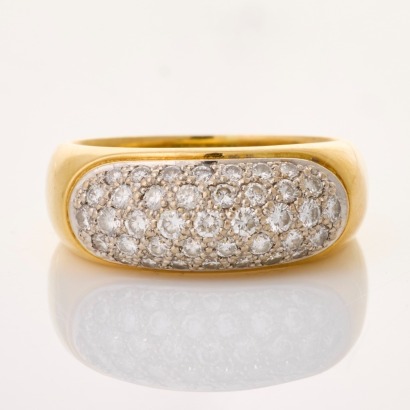 18ct Yellow / White Gold, Modern, 0.94ct Diamond Pave Domed Ring