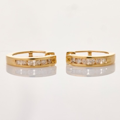10ct Yellow Gold, Modern, .12ct Diamond Huggie Earrings