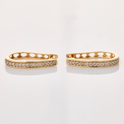 10ct Yellow Gold, Modern, 0.15ct Diamond Oval Huggie Earrings