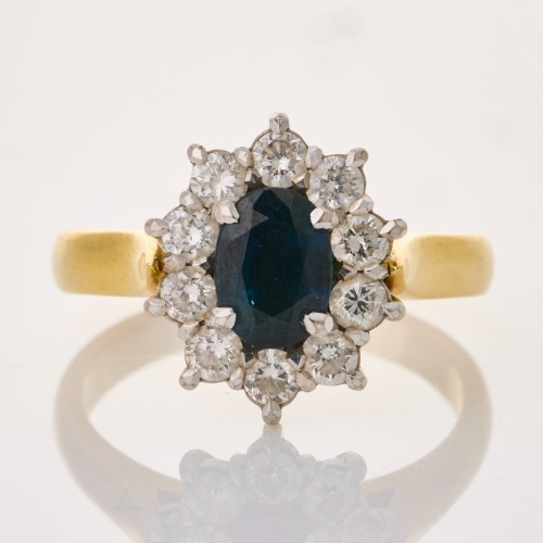 18ct Yellow / White Gold, 1.06ct Sapphire / .75ct Diamond Ring
