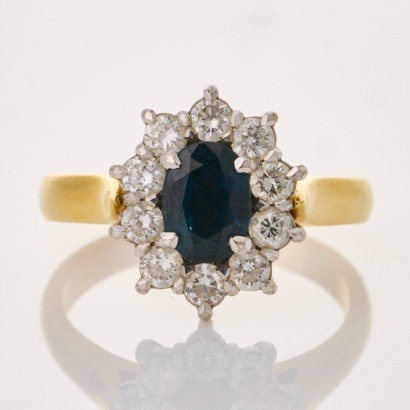 18ct Yellow / White Gold, 1.06ct Sapphire / .75ct Diamond Ring