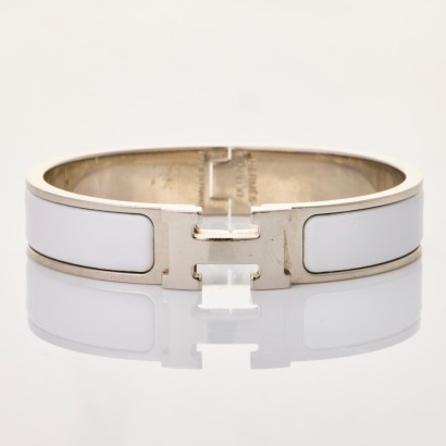 Herm&egrave;s, White Clic H Bangle with Box
