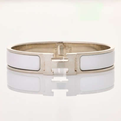 Herm&egrave;s, White Clic H Bangle with Box