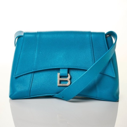 Balenciaga, Turqoise Blue Leather Hourglass Soft Shoulder Bag