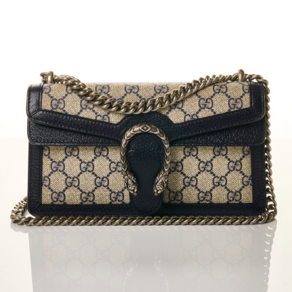 Gucci, GG Supreme Monogram Dionysus Navy Bag with Box