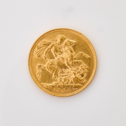 22ct Yellow Gold, 1908 Full Sovereign Coin