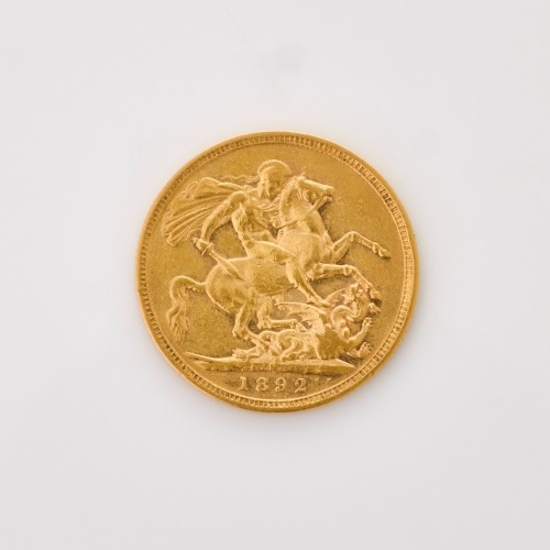 22ct Yellow Gold, 1892 Full Sovereign Coin