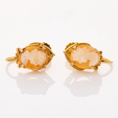 9ct Yellow Gold, Shell Cameo Screw-on Drop Earrings