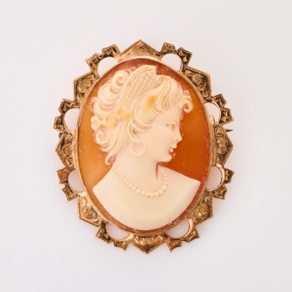 9ct Yellow Gold, Vintage Shell Cameo Brooch