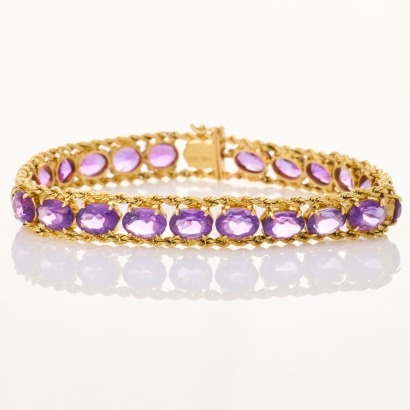 14ct Yellow Gold, 18cm, Vintage, 19.2ct Amethyst Bracelet