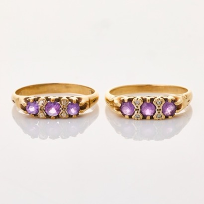 9ct Yellow Gold, Vintage, Set of Two, Amethyst Rings