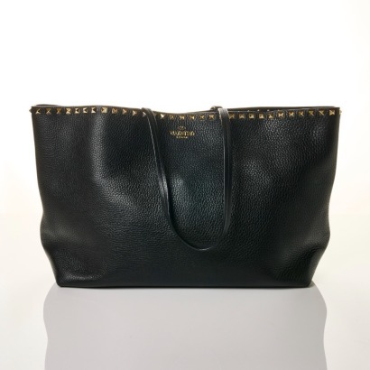 Valentino, Black Leather Tote Bag
