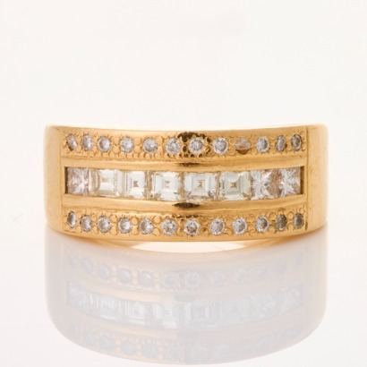 18ct Yellow-Rose Gold, 1.08ct Diamond Three Row Dress Ring