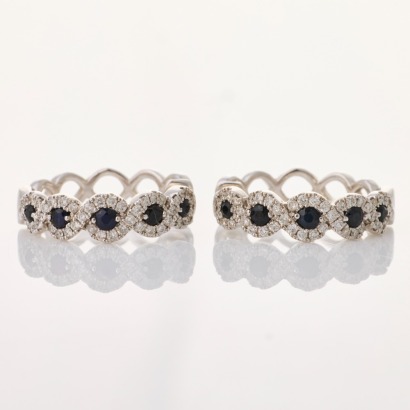 14ct White gold, Sapphire / .52ct Diamond Bubble Hoop Earrings