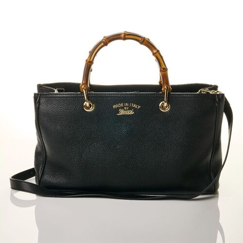 Gucci, Black Leather Bamboo Handle Tote Bag
