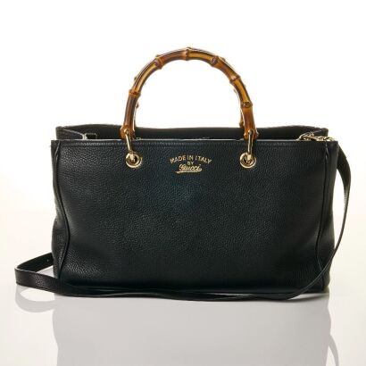Gucci, Black Leather Bamboo Handle Tote Bag