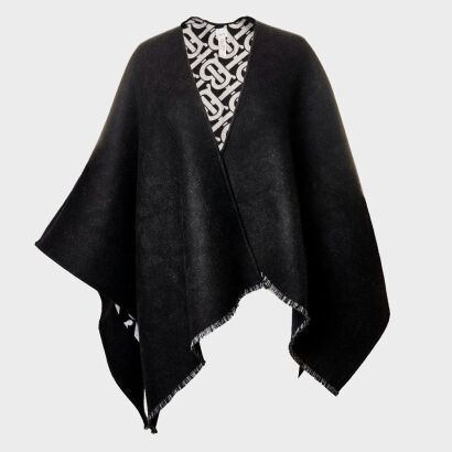 Burberry, 100% Wool Black Fringed Cape