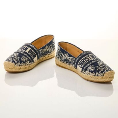 Christian Dior, Blue / Beige Canvas Granville Espadrilles, Size 35 with Box