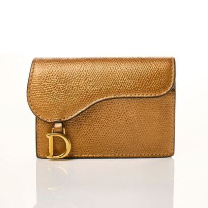 Christian Dior, Bronze Metallic Leather Saddle Bloom Card Holder with Box