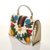 Gucci, White Calfskin Leather Floral Embroidered Sylvie Top Handle Bag. Size M - 2