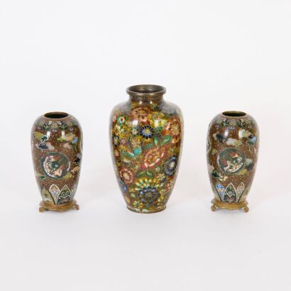 A Pair of Japanese Meiji Period Cloisonn&eacute; &lsquo;Dragon&rsquo; Vases and A Japanese Meiji Period Cloisonn&eacute; &lsquo;Floral&rsquo; Vase