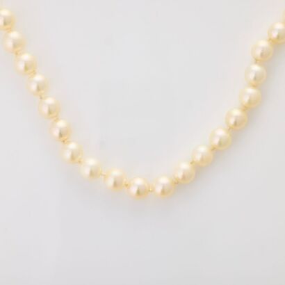 9ct Yellow Gold, 47cm Pearl Strand with 9ct Yellow Gold, Blue Topaz Clasp