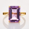 14ct Yellow Gold, Modern, Rectangular 1.3ct Amethyst / .03ct Diamond Ring