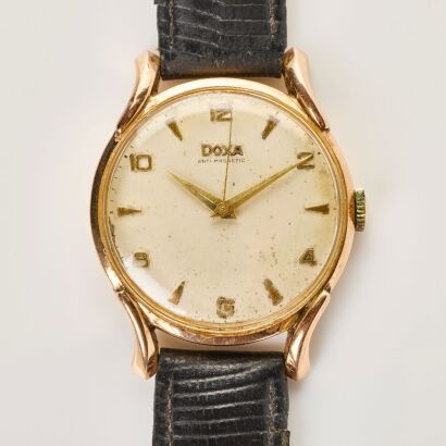 14ct Rose Gold, 37mm, Doxa Anti-magnetic, Hand-wound Dress Wristwatch, circa 1940's