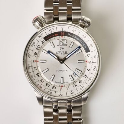 Stainless Steel, 44mm Gevril Wallabout Automatic Solar Compass Wristwatch, Limited Edition 051/500