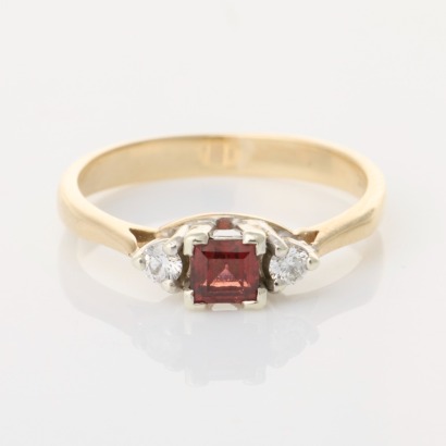 9ct Yellow / White Gold, Modern, .09ct Diamond / Garnet Ring
