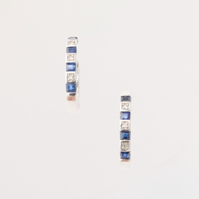 9ct White Gold, .02ct Diamond / .56ct Sapphire Hoop Earrings