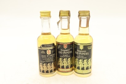 (1) Seagram's 100 Pipers Miniatures, 3 Bottles Sold as One Lot