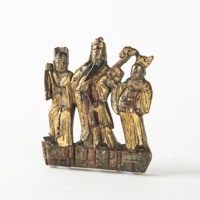 A Chinese Aged Wooden Carving of Fortune, Luck and Longevity' - The Collection of John Perry's Asian Art
