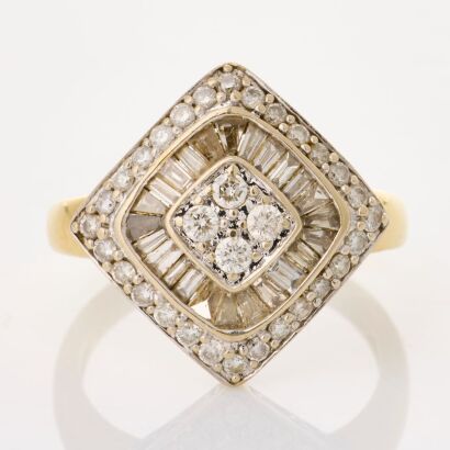 18ct Yellow Gold, 1.16ct Diamond Cluster Ring
