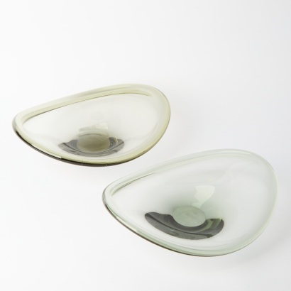 Two Heavy Holmegaard Smoked Glass Bowls