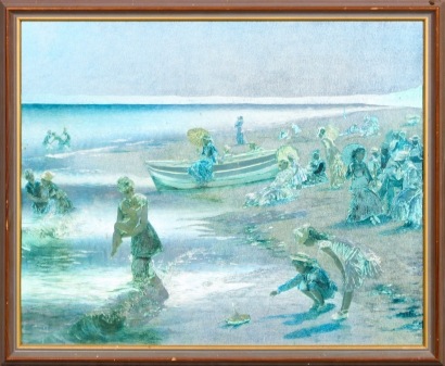 An Original Picture Of Elegant Figures On Normandy Beach By Gustave de Jonghe