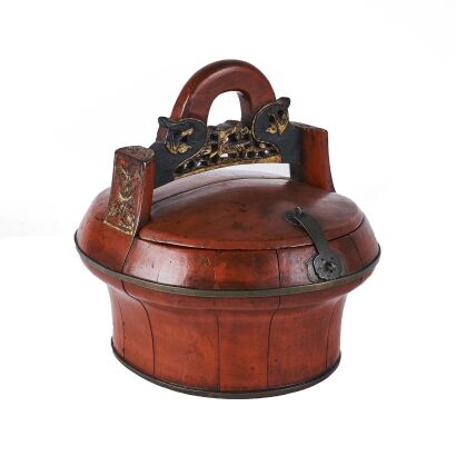 A 19th Century Chinese Red Lacquer Wood Dinner Box with Cover