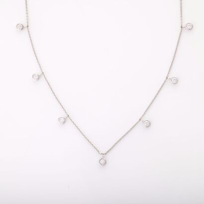 18ct White Gold, 44cm Cable LInk 0.65ct Diamond Station Necklace