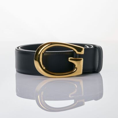 Gucci, Black Leather GG Belt with Box, Size 80