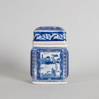 A Chinese Blue and White 'Figural' Lidded Jar