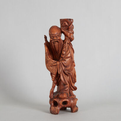 A Chinese Wood Carved God of Longevity