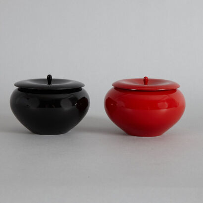 A Set of Two Japanese Lacquer Lidded Jars
