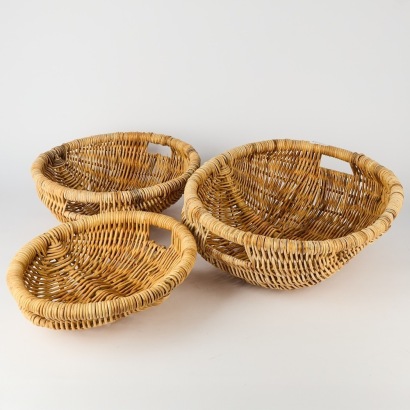Three Vintage Handwoven Wicker Gathering Baskets