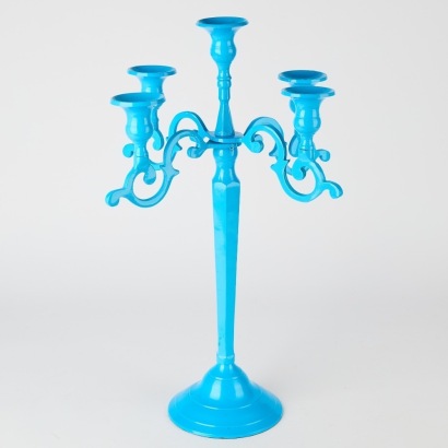 A Tall Heavy Cast 5-Branch Candelabra in Blue